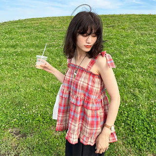 Checked camisole blouse