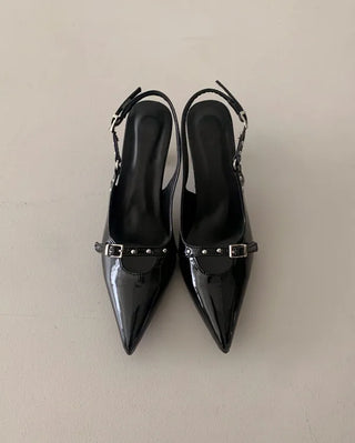 Pointed-toe stiletto slingback heels