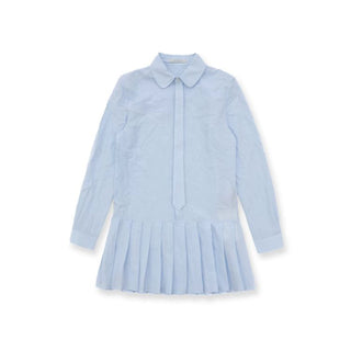 [Moromoro2] Crinkle Tie-Neck Pleated Shirt  Dress