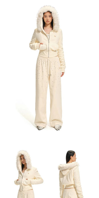 [NOTAWEAR] Fur Collar Hooded Zip-Up  Sweatshirt