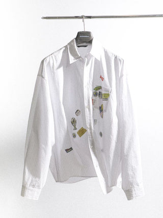 [MASONPRINCE] Cotton Striped Shirt with Sticker Print