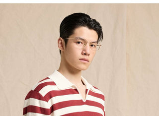 [CULTUM] Cotton Striped Open Collar Knit Sweater