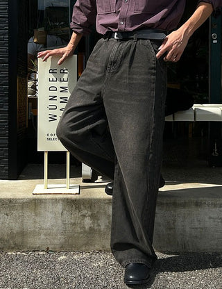 Balloon single-pleat denim pants (2 colors)