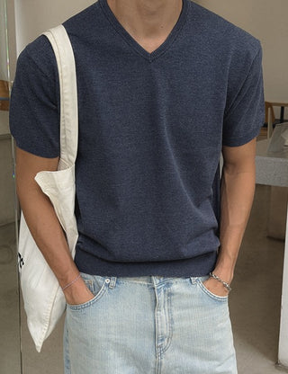 Aid Linen V-neck Short Sleeve Knit (5 colors, L~XL)