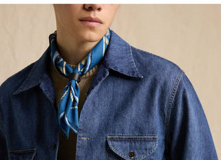 [CULTUM] Washed Gradient Cuban Collar Denim Shirt