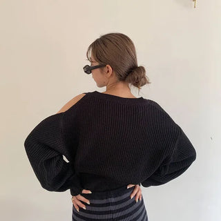 Asymmetrical Slit Shoulder Knit