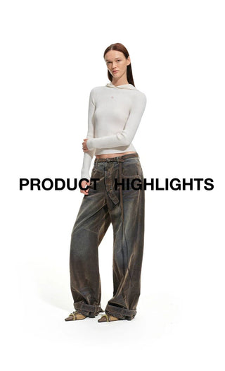 [NOTAWEAR] Washed Flocked Wide Leg Jeans