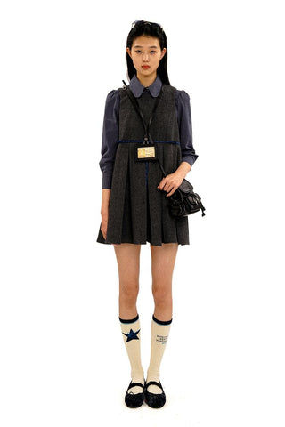 [Moromoro2] Layered Collegiate Pleated Vest  Dress