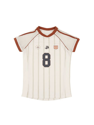 [MASONPRINCE] Mesh Sleeve Striped Sports Jersey Tee