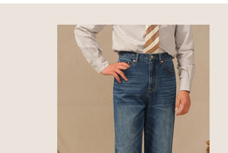 [CULTUM] Vintage Washed Straight Leg Jeans
