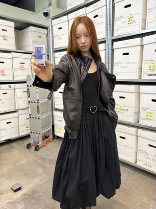 [NeverSeez] Stand Collar Asymmetrical PU Leather Jacket