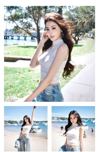 [NOTAWEAR] Wool Mock Neck Asymmetric Hem Knit  Top