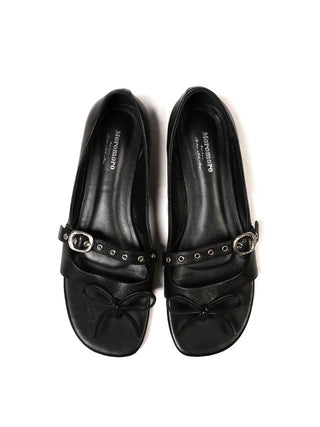 [moromoro2] Leather Bow Ballet Sandals