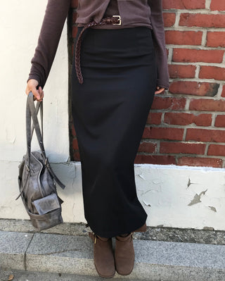 Slit elastic waist long skirt