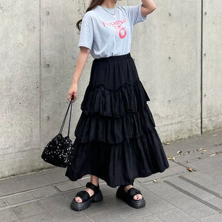 Frilled tiered long skirt