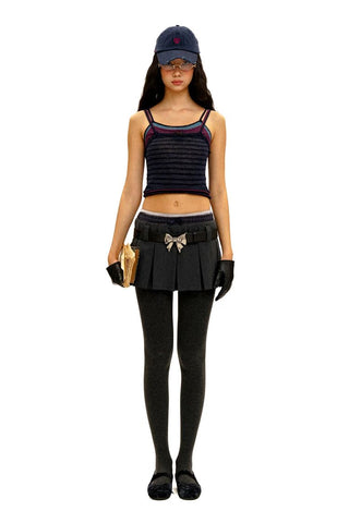 [Moromoro2] Striped Mesh Lace Knit Set