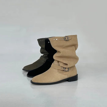 Peanut Suede Gathered Boots