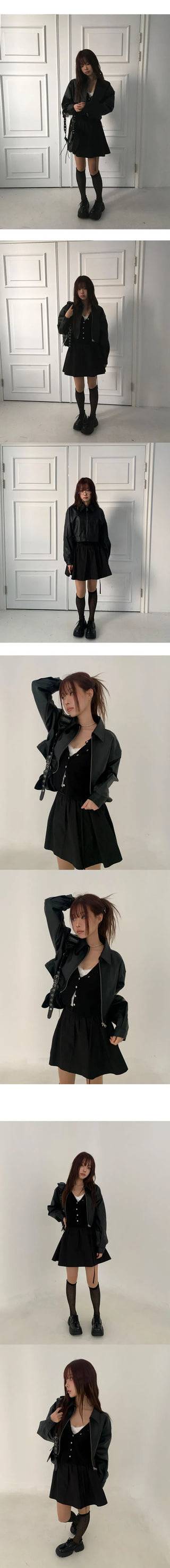 Single-collar half-crop leather jacket - 3 colors