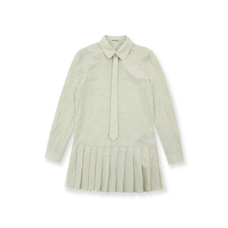 [Moromoro2] Crinkle Tie-Neck Pleated Shirt  Dress
