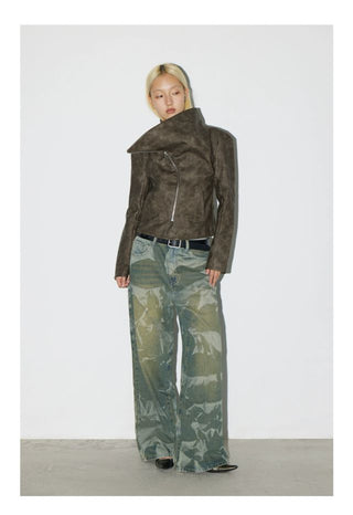 CONP Cross Collar Leather Jacket (Brown)