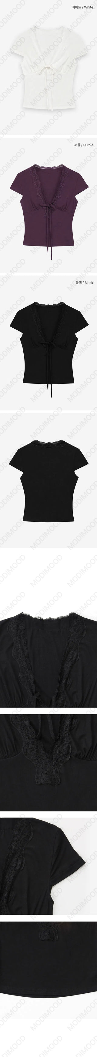 Shoe Deep V Lace Purple Short Sleeve Slim T-shirt - 3 Colors