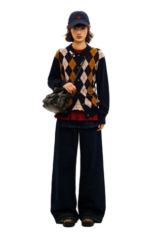 [Moromoro2] Distressed Pleated Skirt Hem Denim  Pants