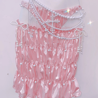 Halter bowknot 3 piece ruffle beaded ruched mini skirt set