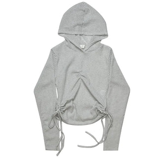 (3 colors) Shirred slit hooded T-shirt