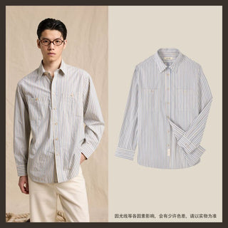[CULTUM] Striped Pocket Work Shirt