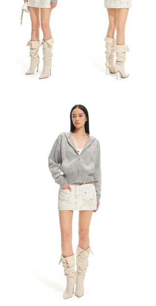 [NOTAWEAR] Rhinestone Hooded Zip-Up Knit  Cardigan