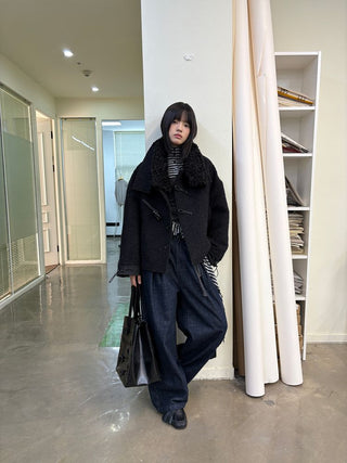 [NeverSeez] Raw Denim Wide-leg Jeans