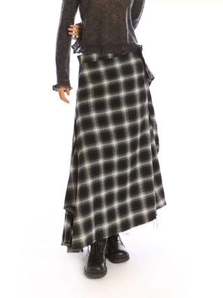 [NeverSeez] Plaid Patchwork Maxi Skirt