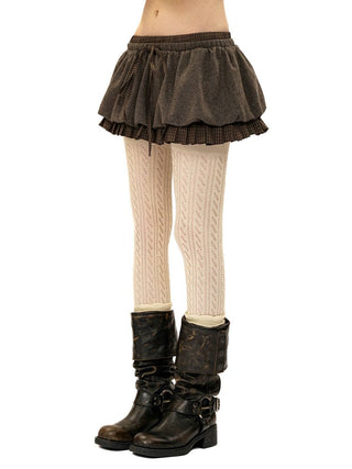 [Moromoro2] Wool Blend Plaid Layered Mini  Skirt