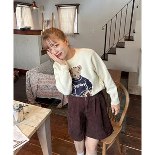 Two-pleat corduroy shorts