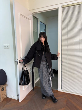 [NeverSeez] Pleated Plaid Skirt with Removable Waist Detail