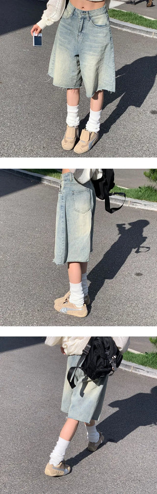 Bermuda Faded Denim Cut Pants - 2 Colors