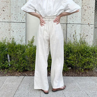 Belted linen slacks