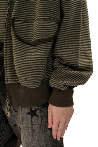 [Moromoro2] Contrast Striped Hooded Cardigan  Set