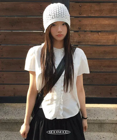 Kyoto frill short-sleeved blouse