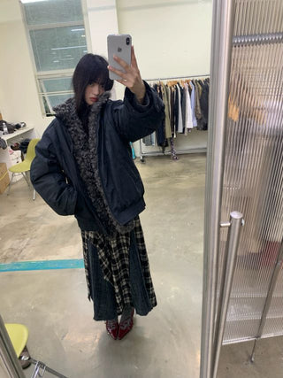 NEVERSEEZ Detachable Fur Collar Parka Jacket