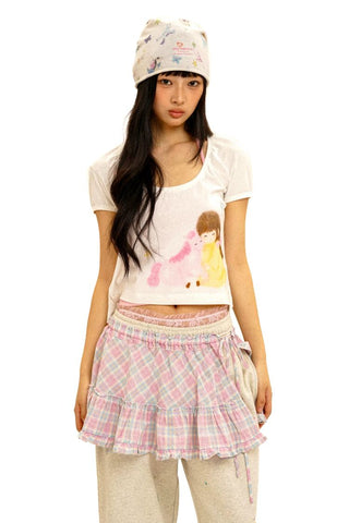 [Moromoro2] Girl & Horse Print Layered Tee  Set