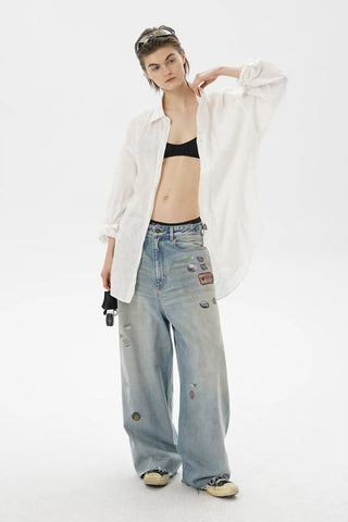 [MASONPRINCE] Breathable Linen Raw Edge Oversized Shirt