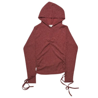 (3 colors) Shirred slit hooded T-shirt