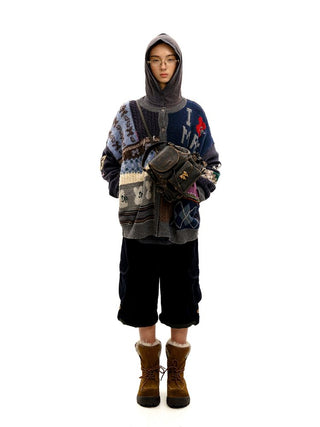 [Moromoro] Multi Pattern Patchwork Knit Set