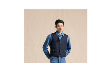 [CULTUM] Lyocell Blend Washed Denim Spliced Vest