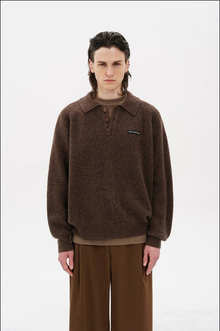 [MASONPRINCE] Wool Textured Mosaic Polo Collar Sweater