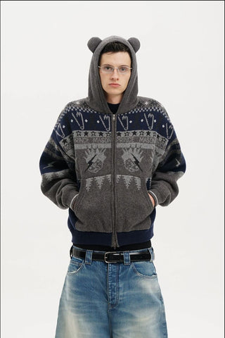 [MASONPRINCE] Funny Bear Fleece Lined Hooded Knit