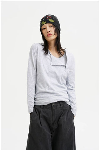 [MASONPRINCE] Layered Henley Long Sleeve Tee