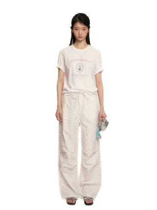 [Moromoro2] Rabbit Print Drawstring Wide Leg  Pants