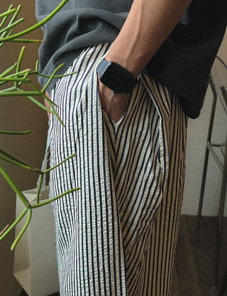 Seersucker Striped Elastic Pants (2 colors)